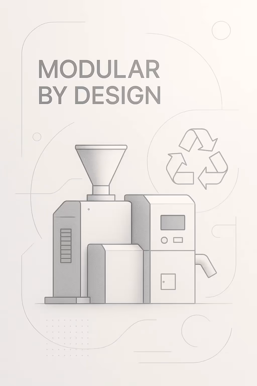 Schéma illustrant l’agencement modulaire des équipements de recyclage du plastique.